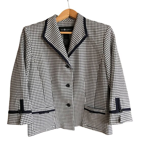 Sag Harbor Vintage Houndstooth Blazer: 80s Black White Textured Jacket, Size 8 - Picture 5 of 14